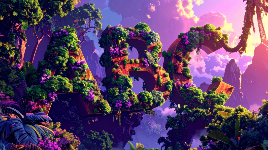 Fantastical floating landscape with lush vegetation