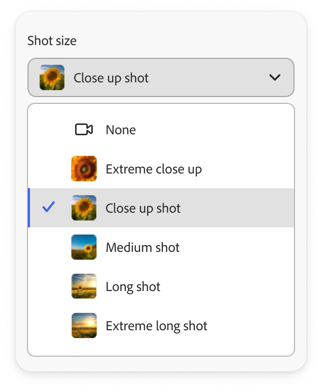 Shot size dropdown menu