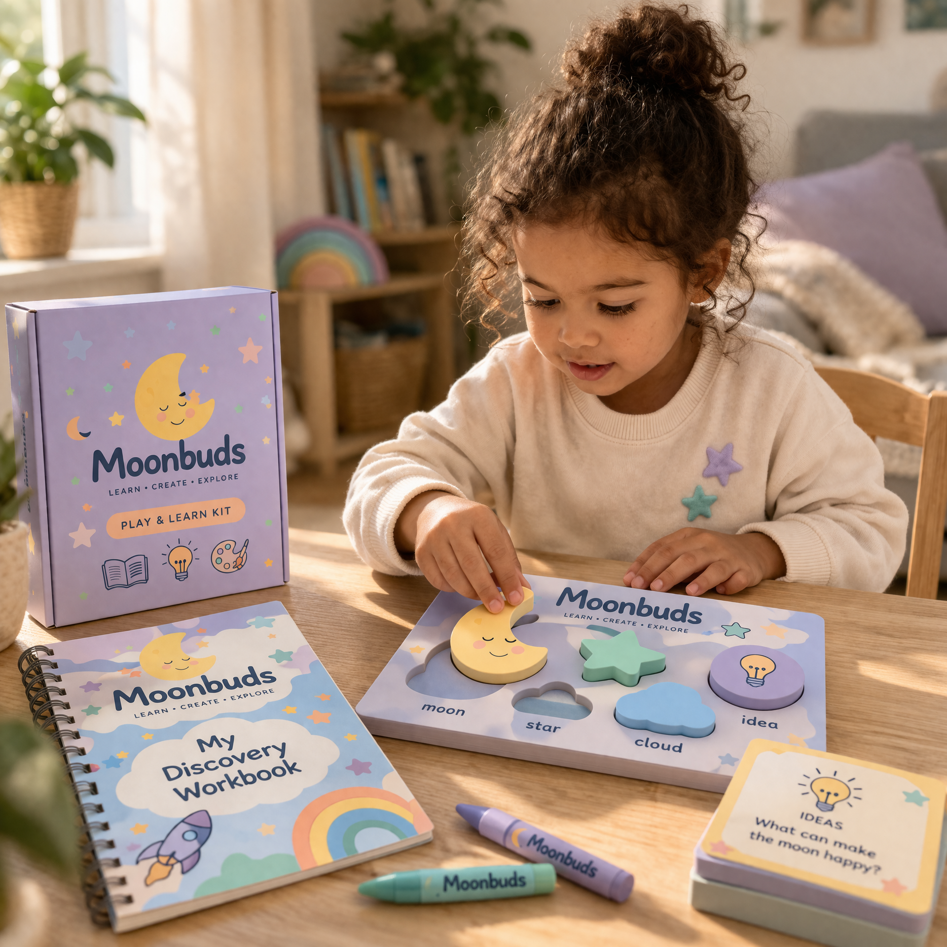 Moonbuds product with child