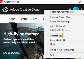 Preferences in Creative Cloud desktop app
