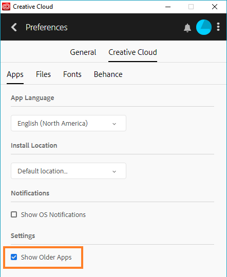 Show Older Apps in Preferences