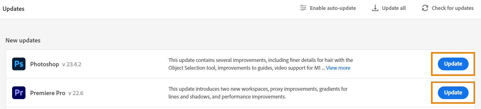 Update other Creative Cloud apps