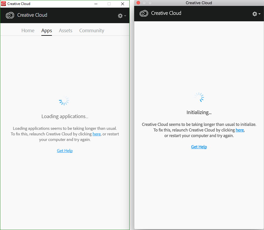 Creative Cloud desktop app takes longer than usual to initialize or open