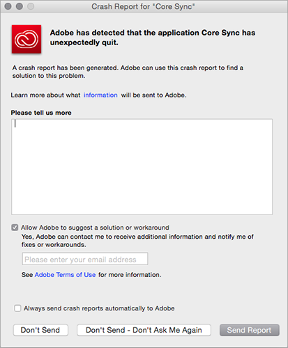 Core Sync crash report 