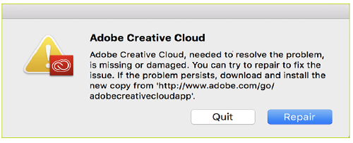 Adobe Creative Cloud Needed To Resolve This Problem Is Missing Or Damaged