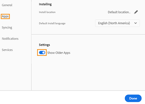 Settings in the Creative Cloud desktop app