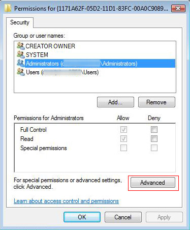 In the Permissions dialog box, click Advanced In the Permissions dialog box, click Advanced