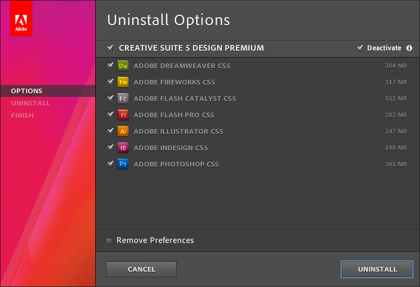 アンインストールに関する問題のトラブルシューティング | Adobe CS5.5