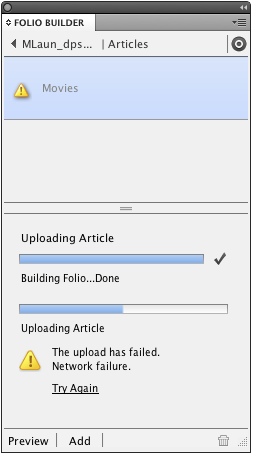 The upload has failed.
