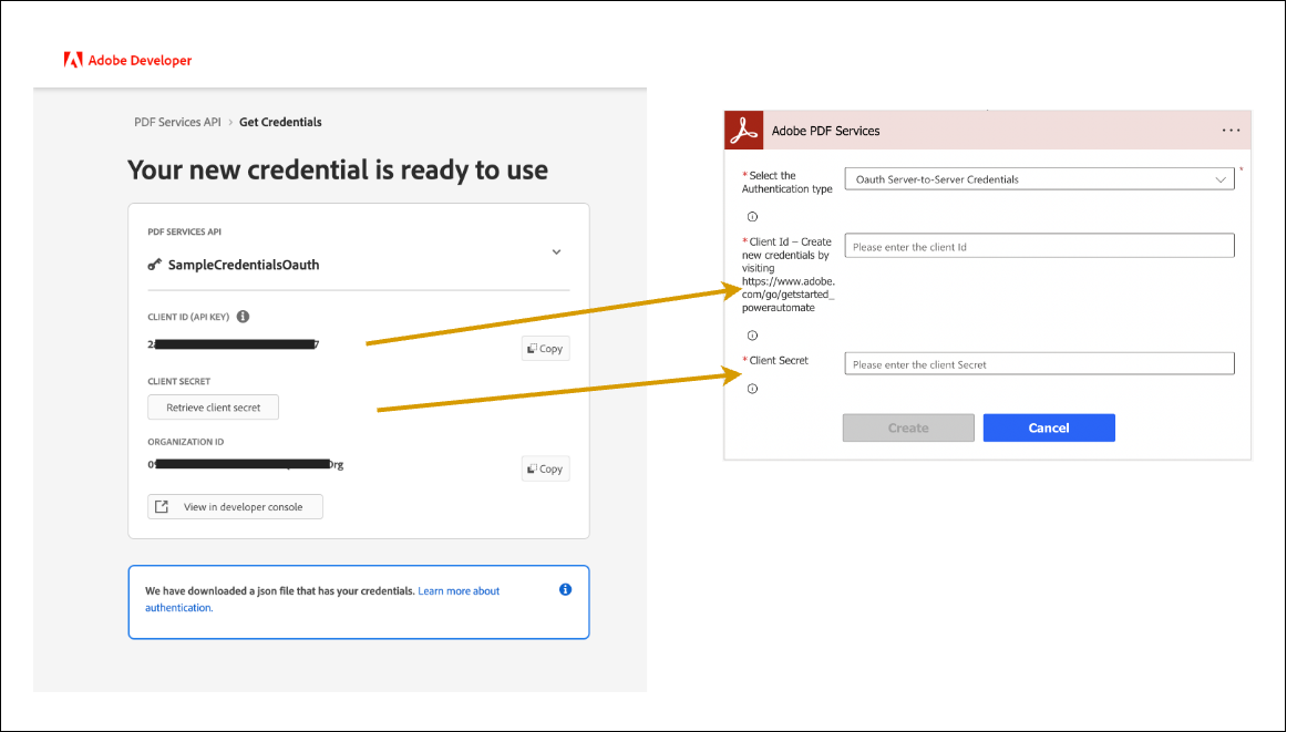 Copy paste your generated credentials while creating your connection