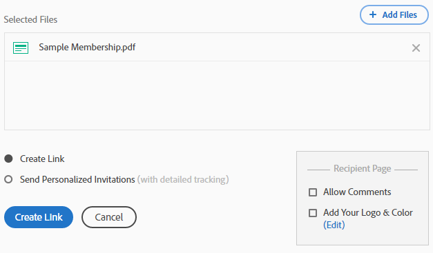 Create link or send the form