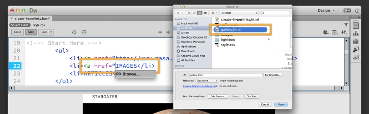 Make a hyperlink in HTML to link to Dreamweaver web pages