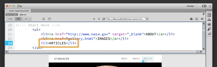 Make a hyperlink in HTML to link to Dreamweaver web pages