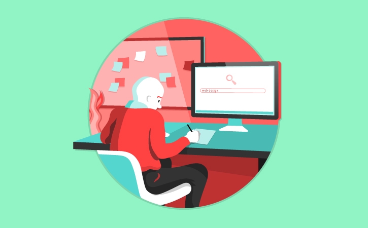 Illustration of a person at a workstation drawing out a plan on a piece of paper Illustration of a person at a workstation drawing out a plan on a piece of paper