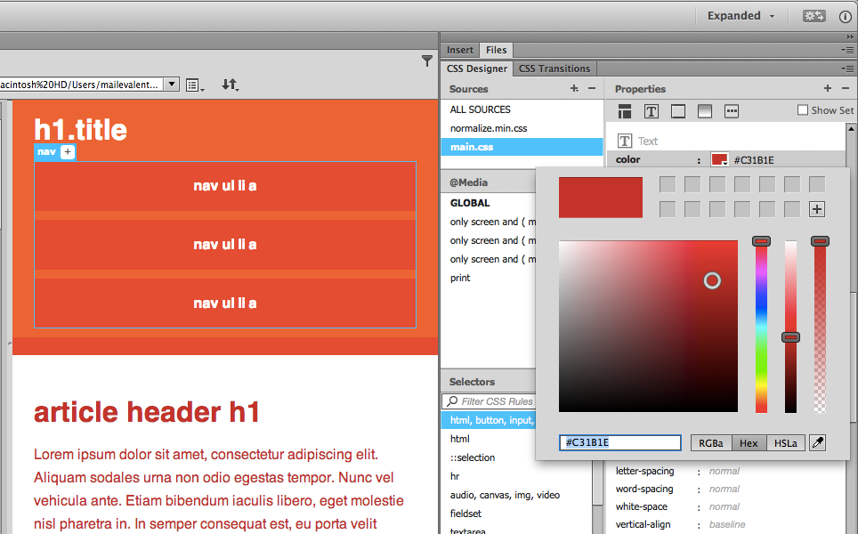 How to use CSS in Dreamweaver | Adobe Dreamweaveri juhised