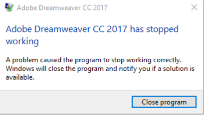 Dreamweaver crashes on Windows