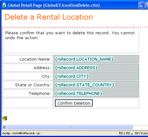 Build a delete record page in Dreamweaver