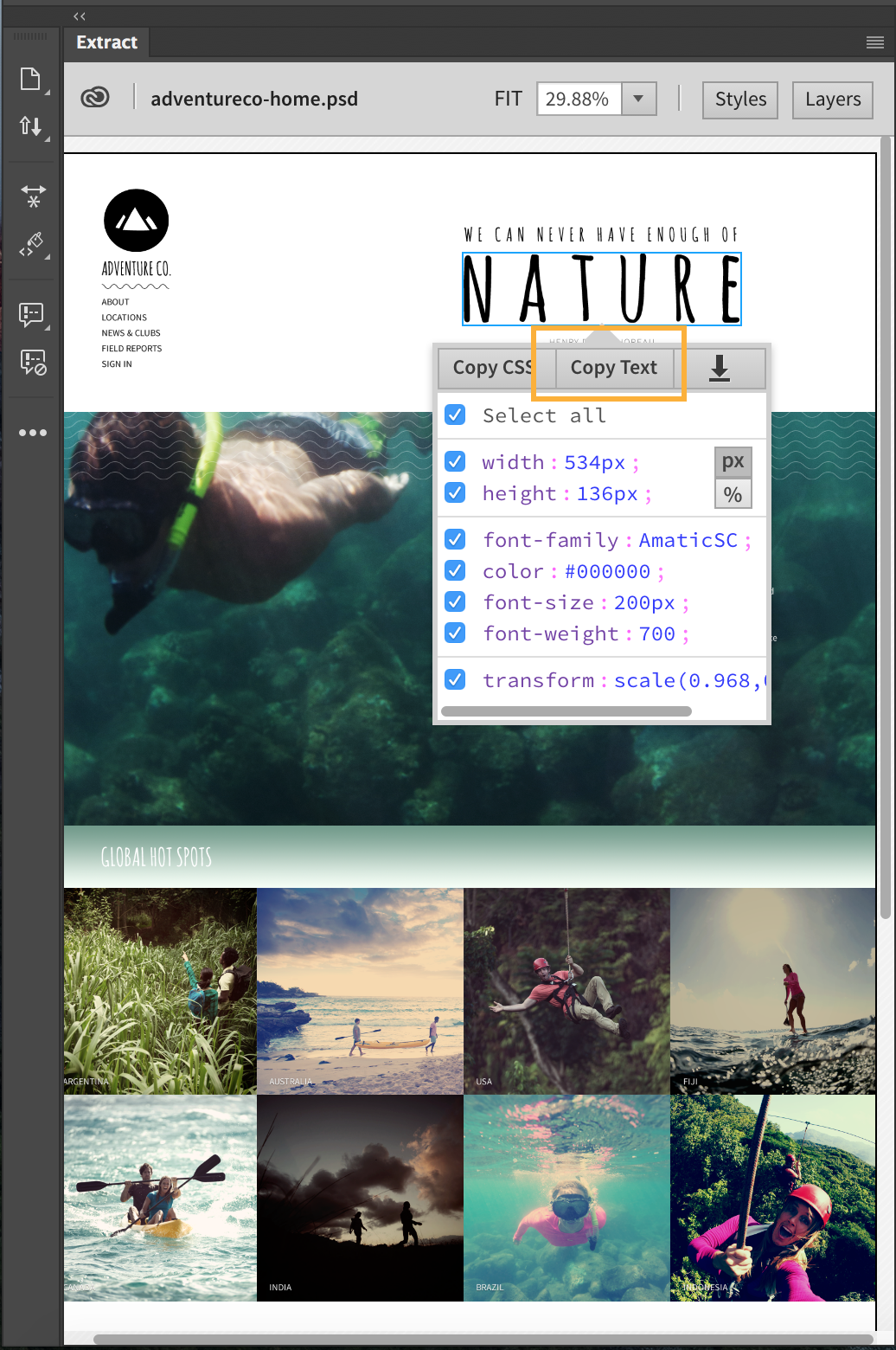 How to extract assets from PSD files into Dreamweaver web pages
