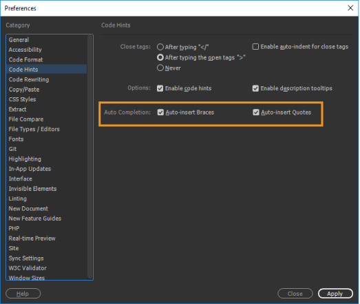 How to set coding preferences in Dreamweaver
