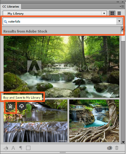 Searching and purchasing images from Adobe Stock