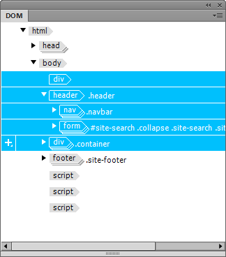 Contiguous selection in DOM panel Contiguous selection in DOM panel