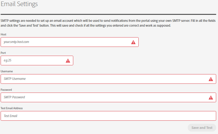 Email settings - LAN server