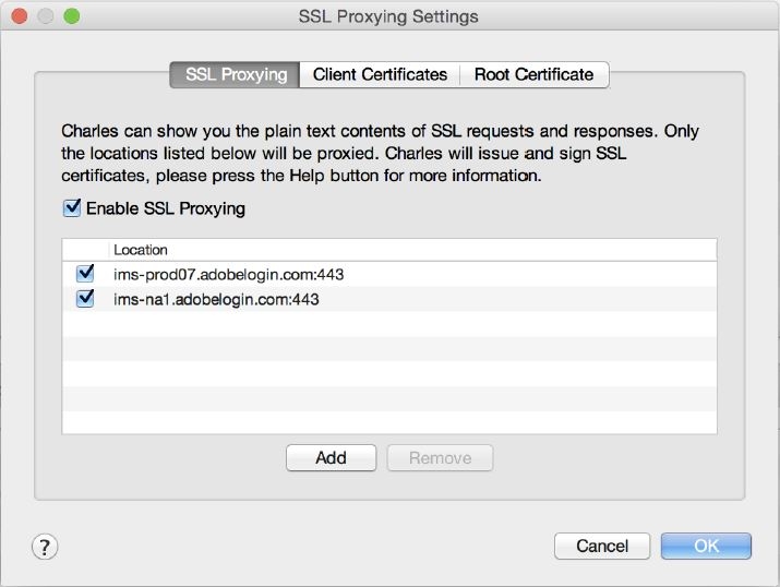 SSL proxy settings