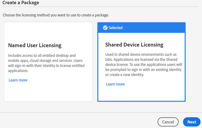Create Shared Device Licensing packages