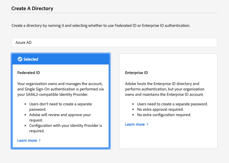 adobe enterprise id federated id