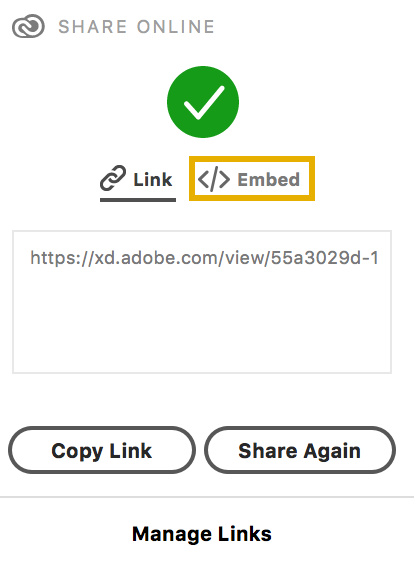 Obter o código incorporado para o seu protótipo