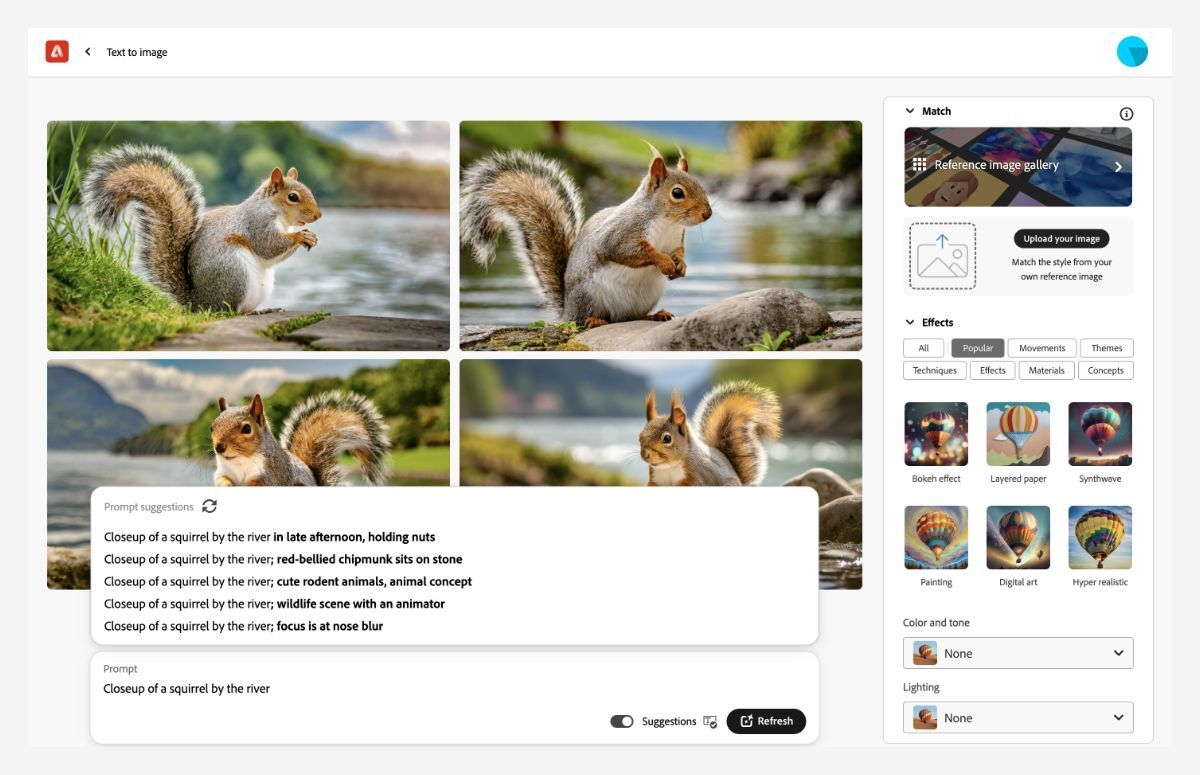 Create images from text prompts using Adobe Firefly