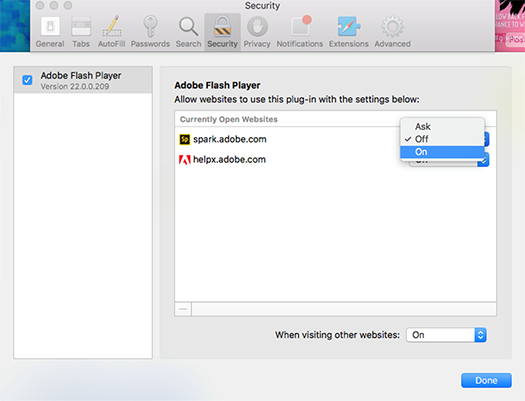 how to add site to adobe flash on mac