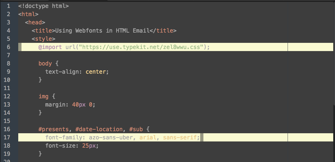 The @import embed code used in HTML email