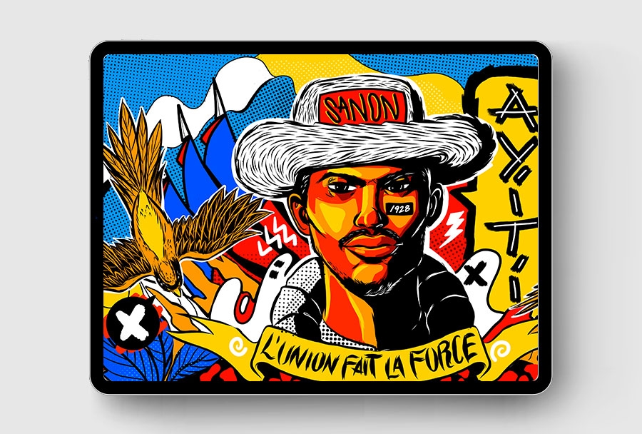 Kerwin Brisseaux’s completed digital comic-style painting shows on a drawing tablet Kerwin Brisseaux’s completed digital comic-style painting shows on a drawing tablet