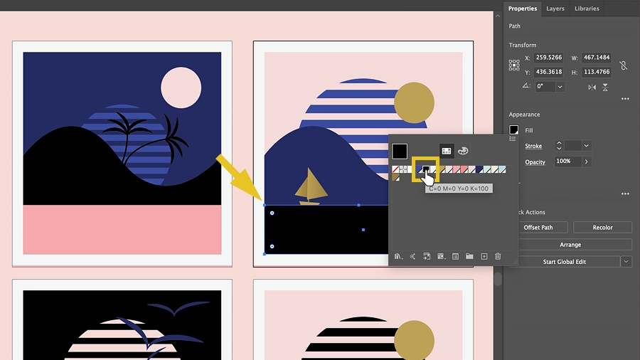 Edit the applied color to a selected shape in the Fill color panel Edit the applied color to a selected shape in the Fill color panel