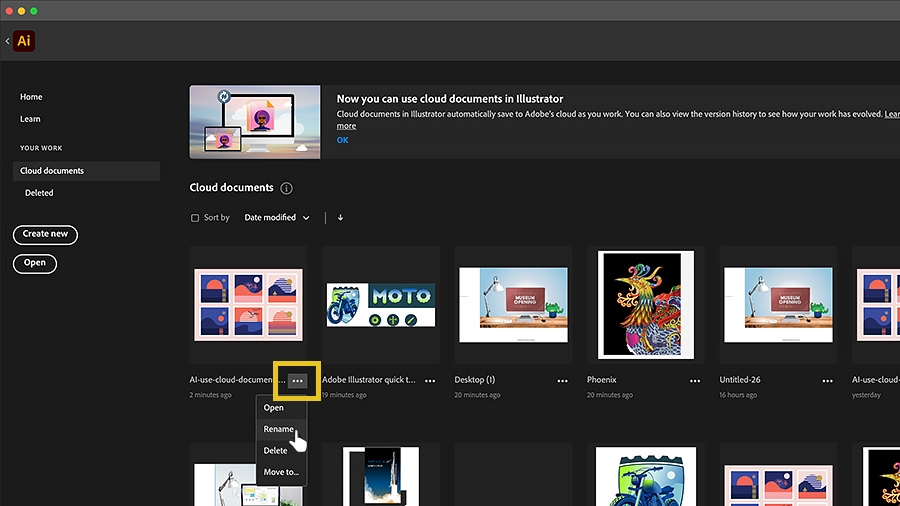 With cloud documents showing in the Home screen, renaming, deleting, and organizing cloud documents With cloud documents showing in the Home screen, renaming, deleting, and organizing cloud documents