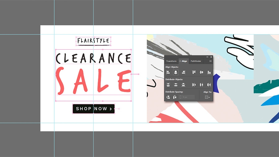 Image of a flyer for a fashion sale showing alignment on a grid Image of a flyer for a fashion sale showing alignment on a grid
