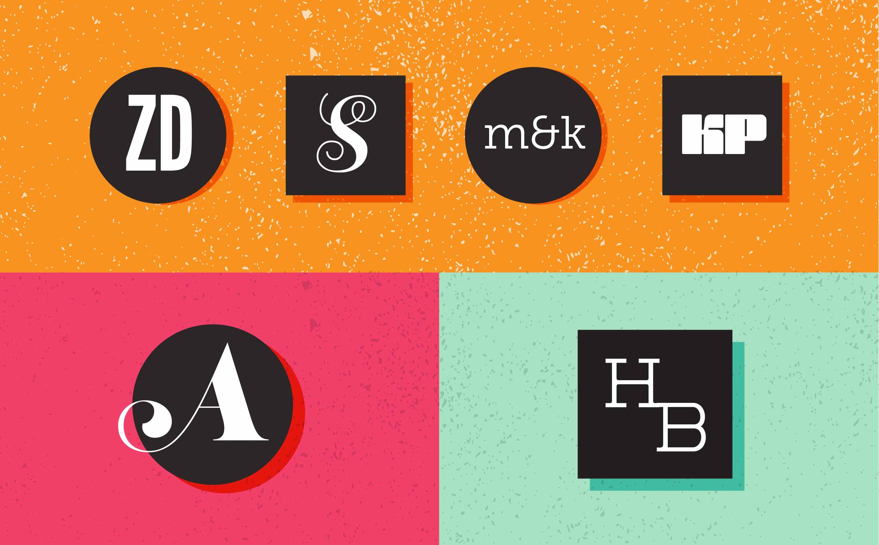 Graphic illustration board with multiple monogram samples Graphic illustration board with multiple monogram samples