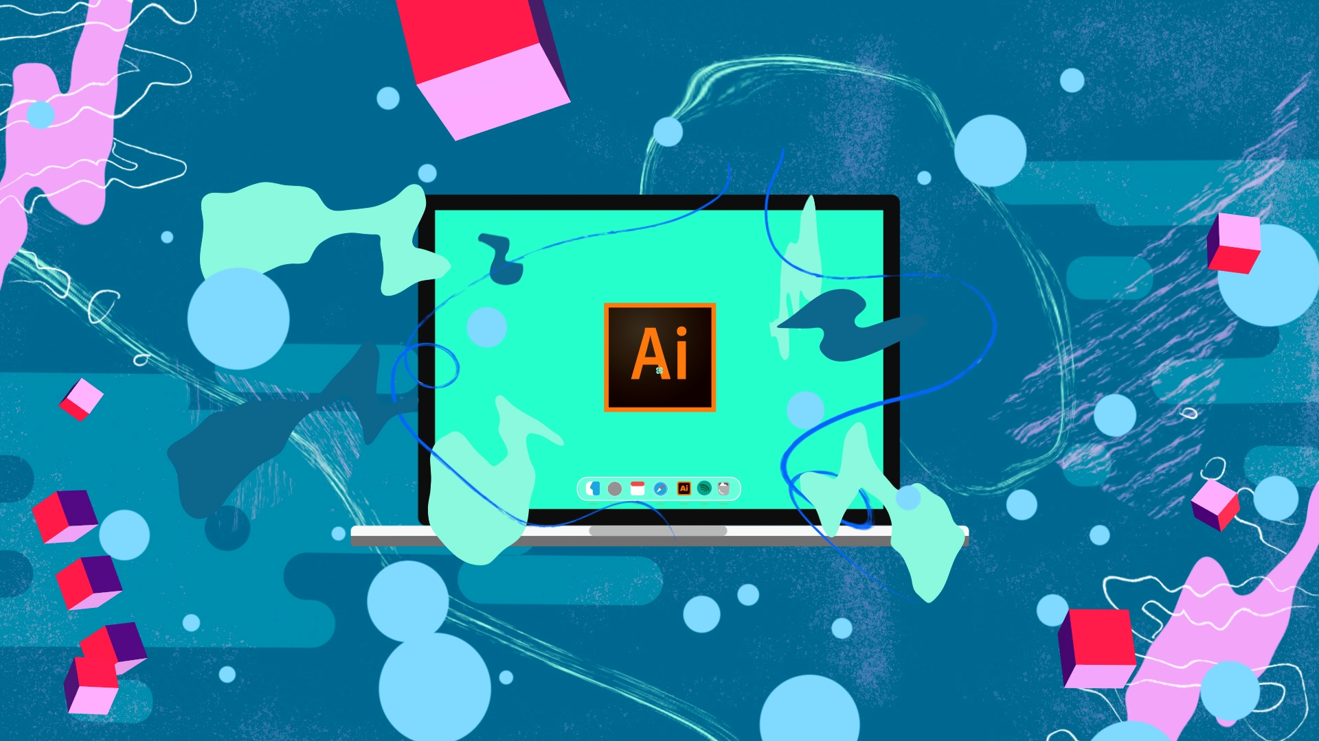 Laptop open with Adobe Illustrator running in the background. Laptop open with Adobe Illustrator running in the background.