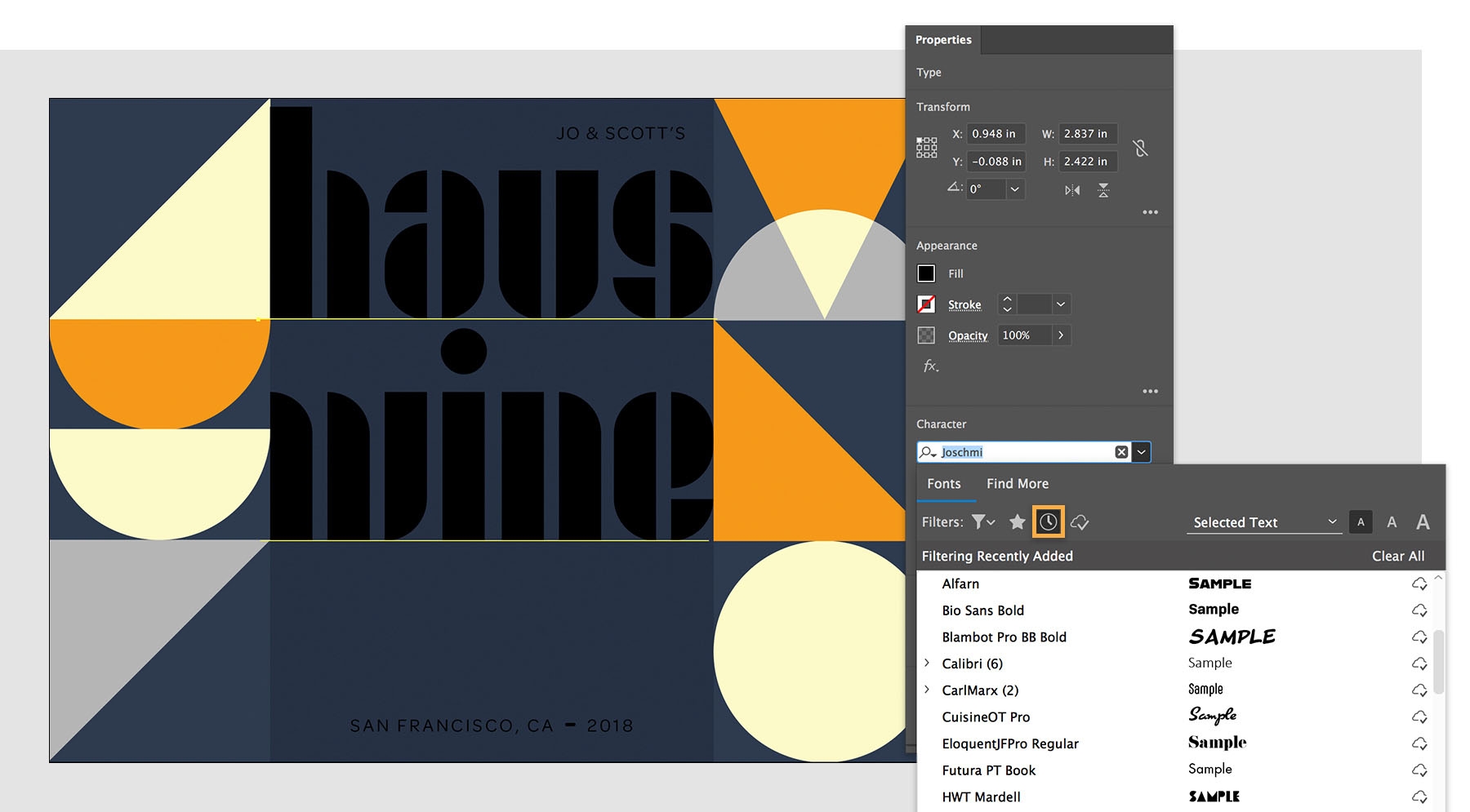 Haus wine text is added to the label and fonts are selected using the Adobe Fonts library. Haus wine text is added to the label and fonts are selected using the Adobe Fonts library.