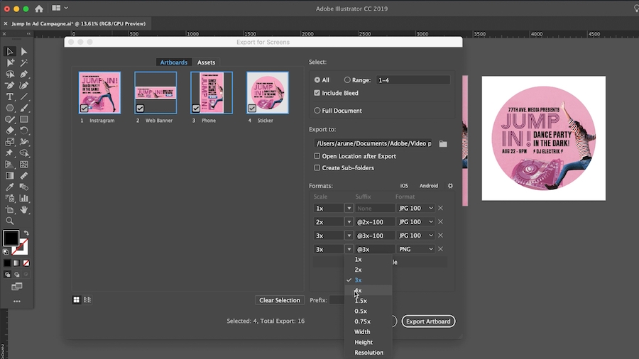 The scale and format for all artboards in one file can be adjusted in the Artboards menu The scale and format for all artboards in one file can be adjusted in the Artboards menu