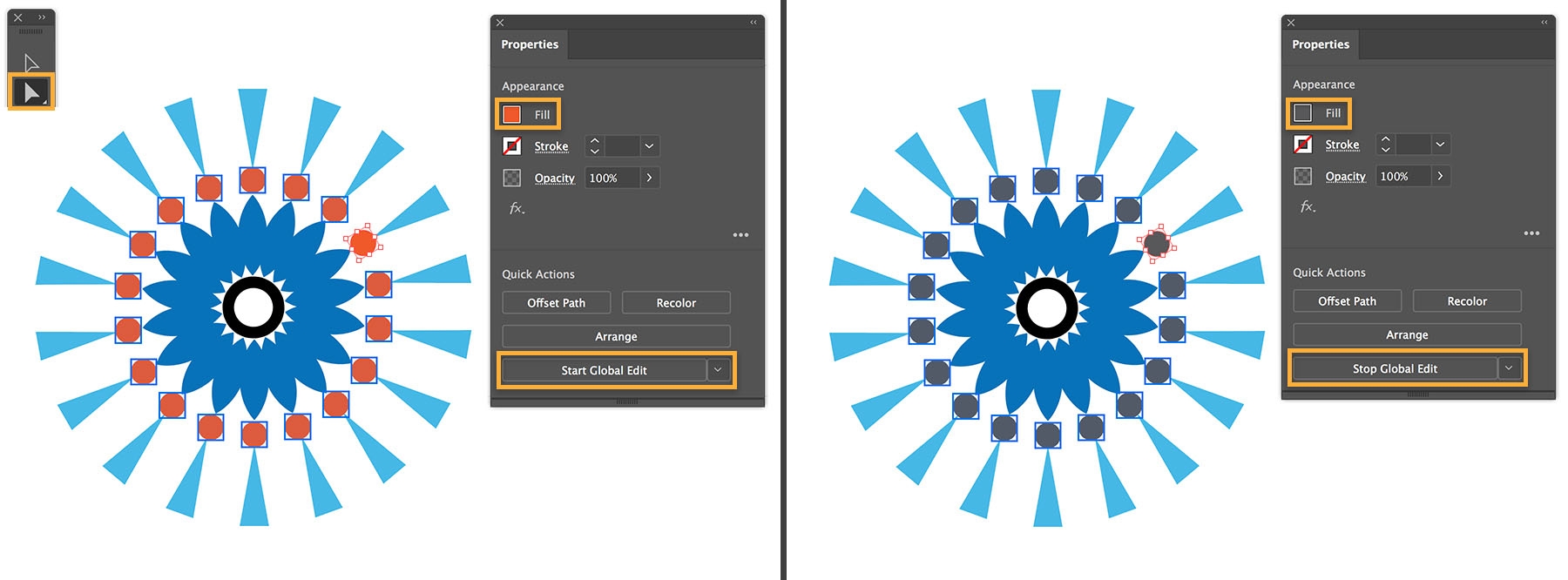 Global Edit is used to change all items with the same fill or stroke Global Edit is used to change all items with the same fill or stroke