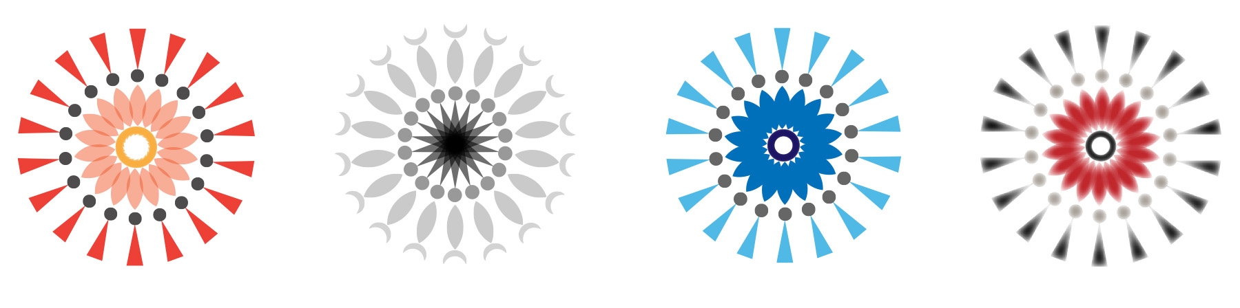 Four images of the floral design appear in different color schemes Four images of the floral design appear in different color schemes