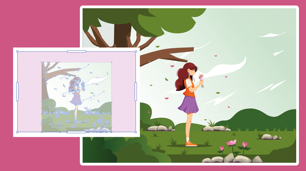 KI-gestützte Erweiterung von Vektorgrafiken in Illustrator.