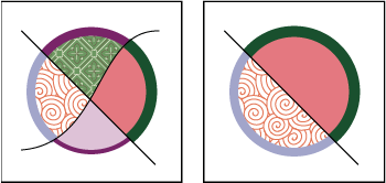 Live Paint group before (left) and after selecting and deleting a path (right)