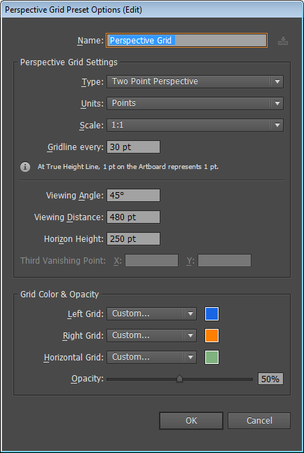 Perspective Grid Presets dialog box