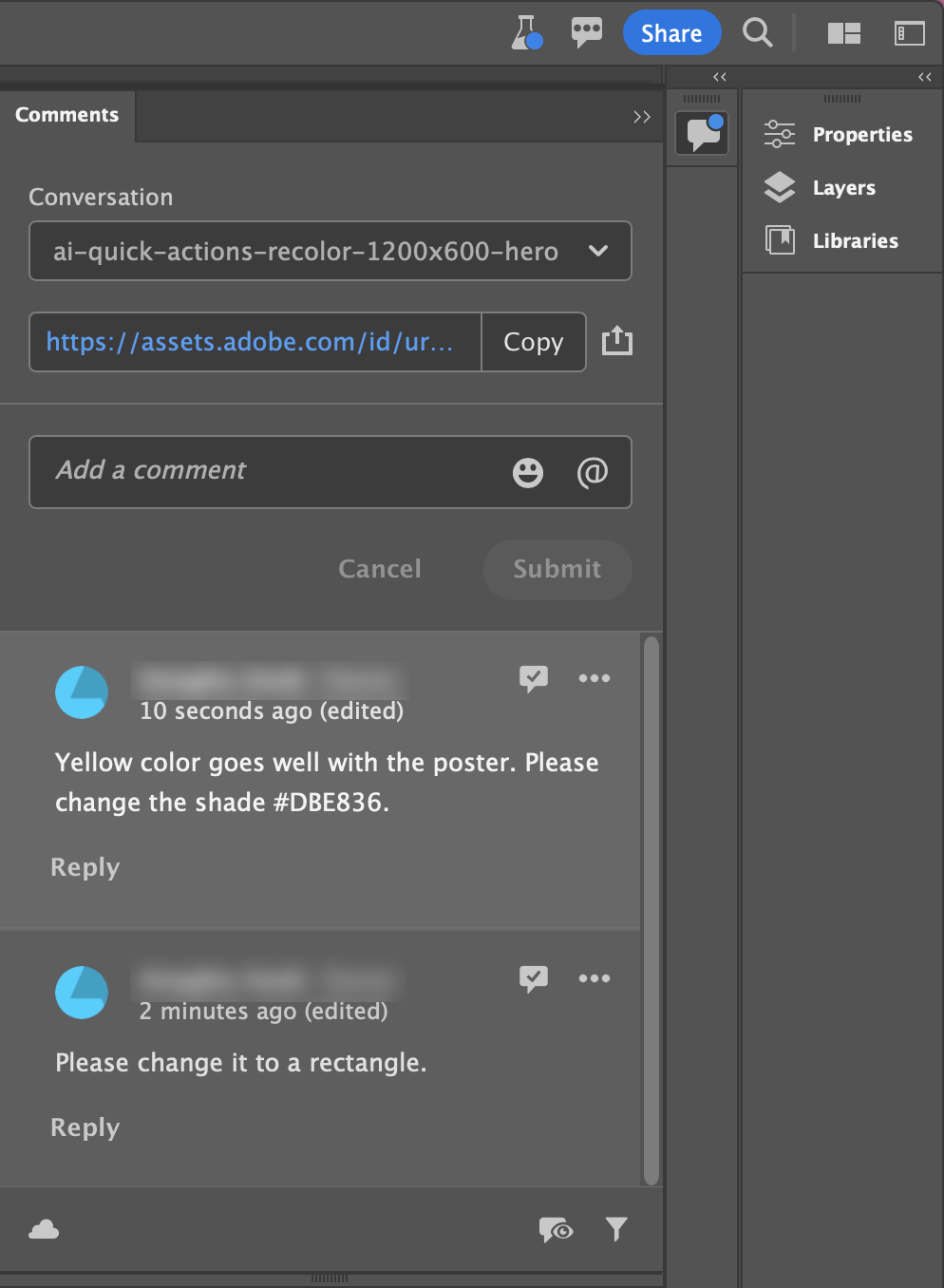 Comments panel where you can reply to and resolve comments.