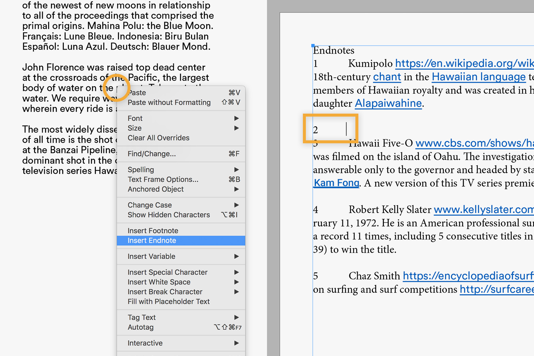 how to use endnote citation in pages