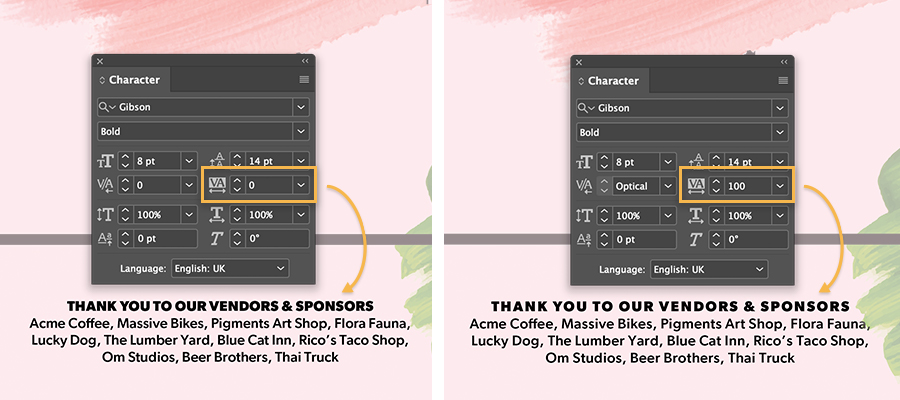 How To Control Letter Spacing By Adjusting Tracking And Kerning Settings Adobe Indesign Tutorials