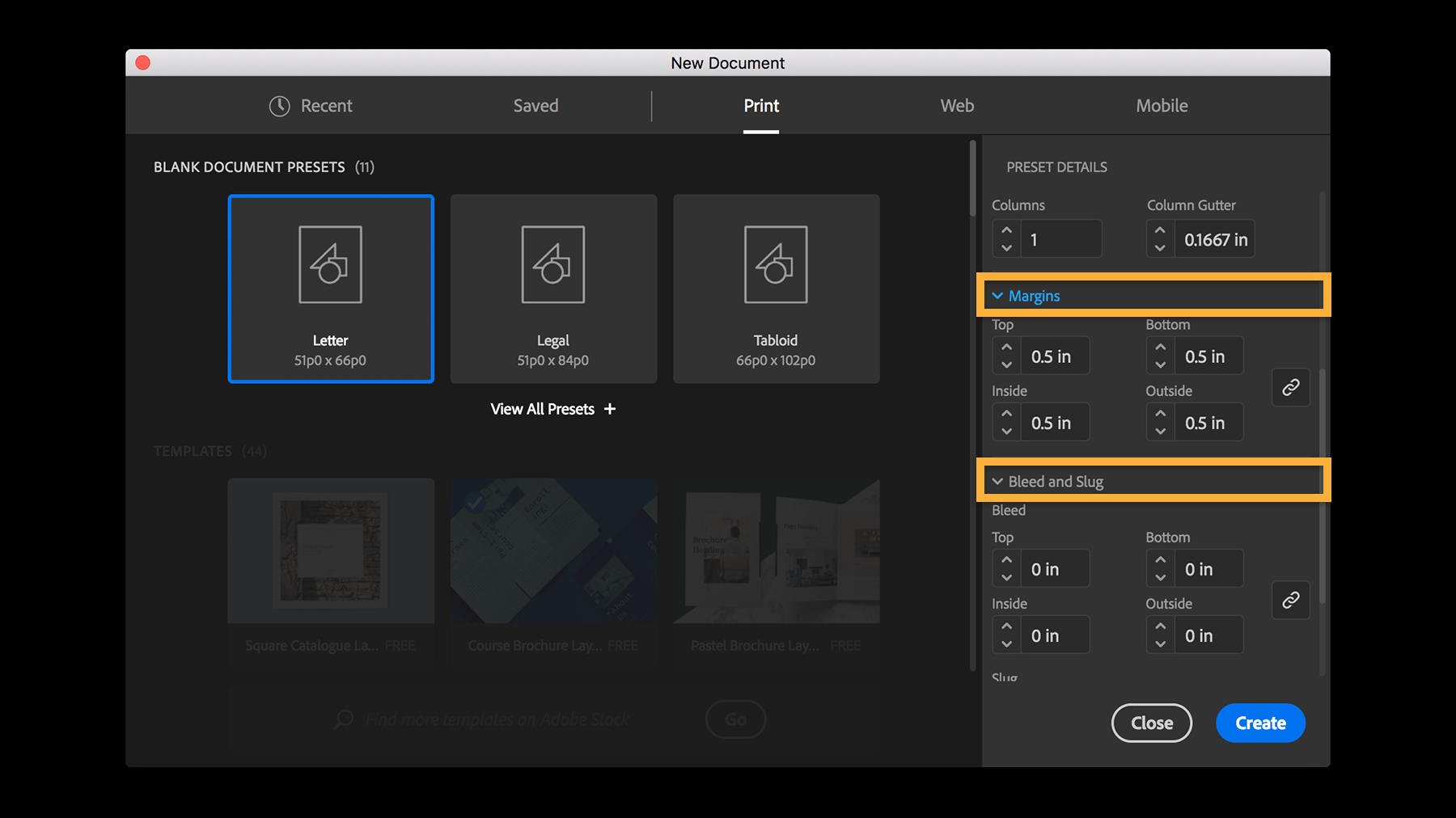 indesign templates document setup